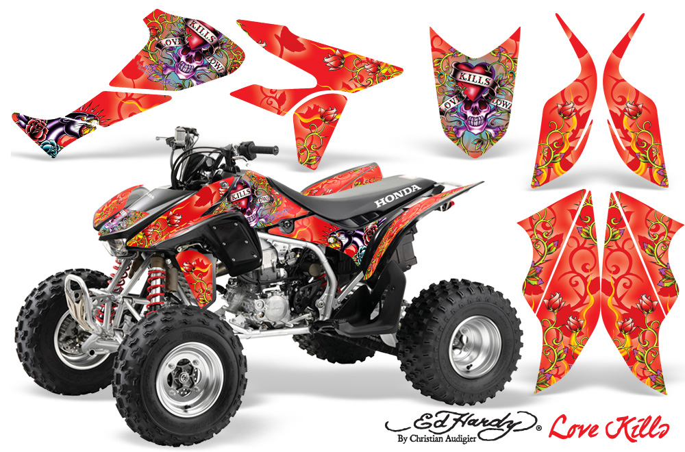 Honda TRX450 Graphics Kit EDHARDY LOVEKILLS RED